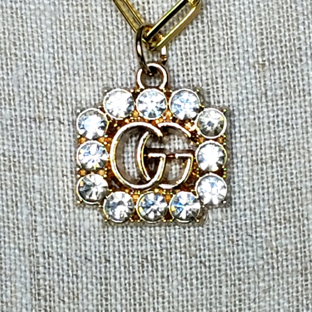 VINTAGE Gucci Crystal logo gold plated sterling silver 18" paperclip …